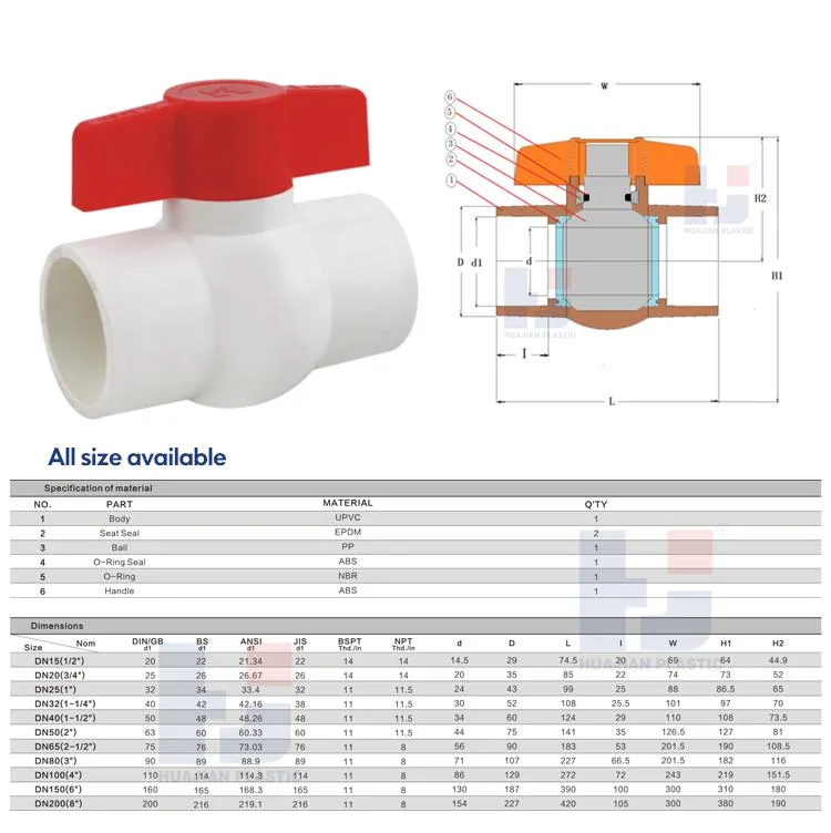 UPVC Plastic Water Supply Irrigation Valve PVC All Size Available New Type Compact Ball Valve